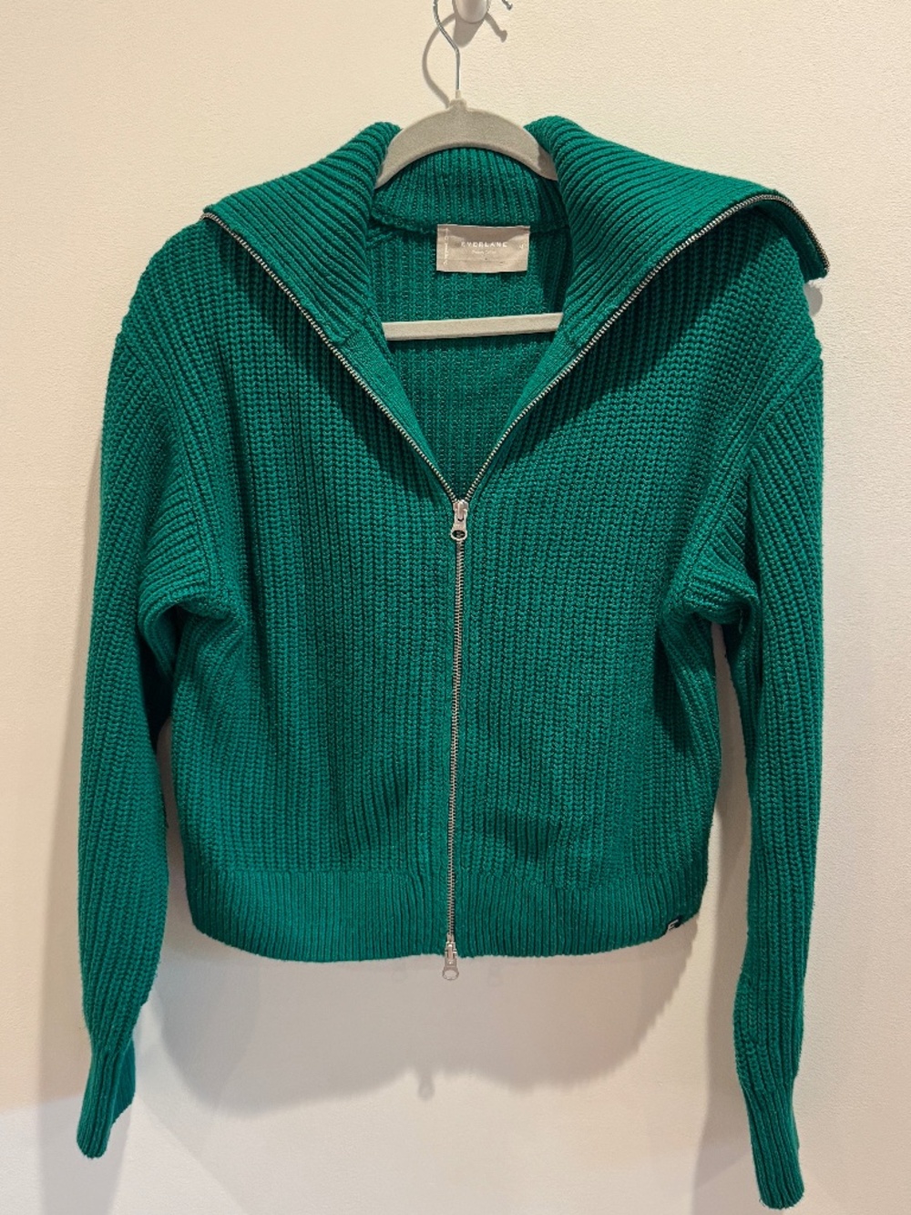 Everlane Green Zip-Front Ribbed Sweater Cardigan